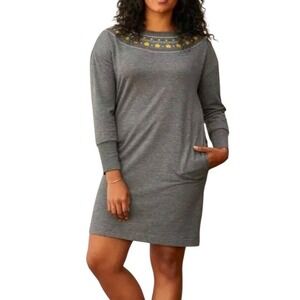 Matilda Jane Embroidered Floral Tunic Dress‎ Womens Medium Grey Long Sleeve NWT